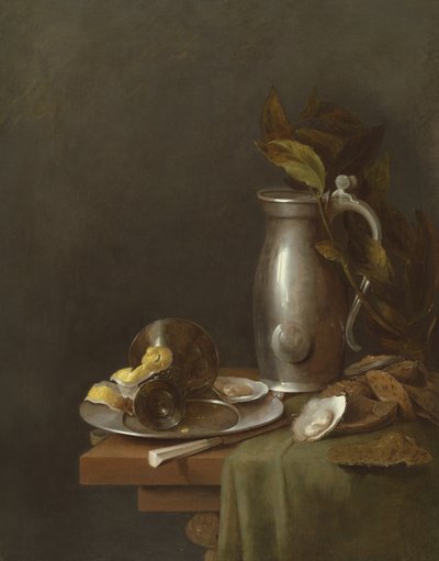 Cínový džbán a talíř, 17. století od Simon Luttichuys